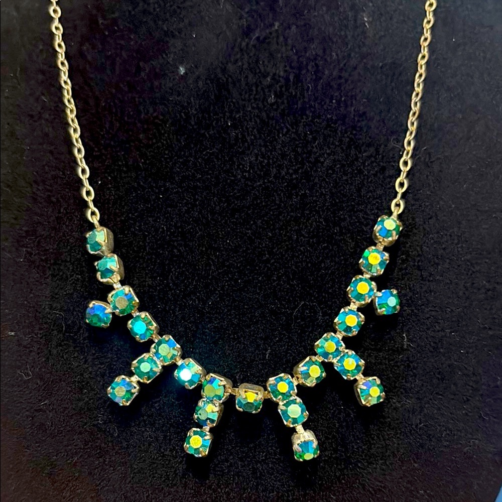 Vintage borealis, crystal necklace, silver tone